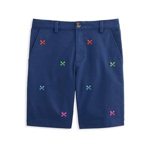 Vineyard Vines Boys' Bottoms Crossed Fish Bone Breaker Short Blue Size 7